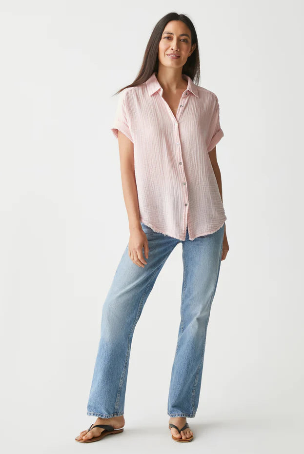 Bailey Gauze Button Down Shirt - Rose by Michael Stars — view 3