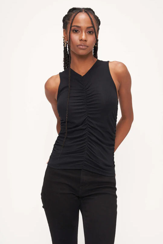 Dionne Ruched Rib Tank - Black by Project Social T — view 3