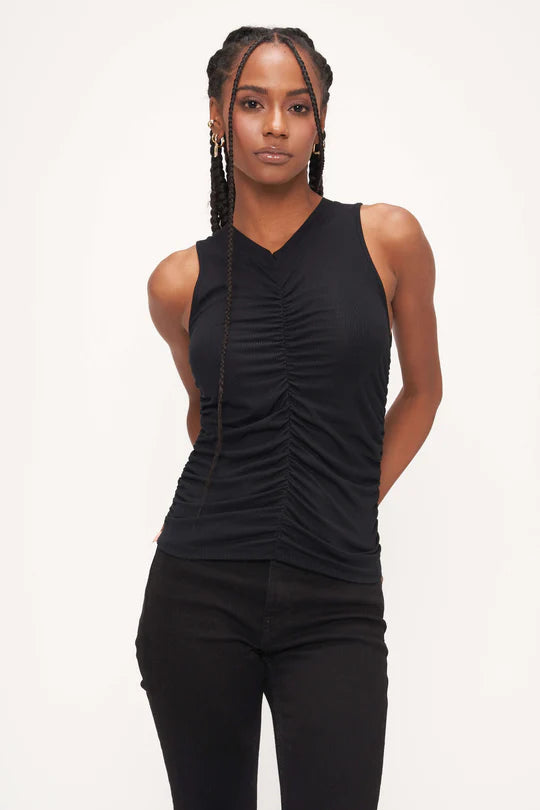Dionne Ruched Rib Tank - Black by Project Social T — view 3