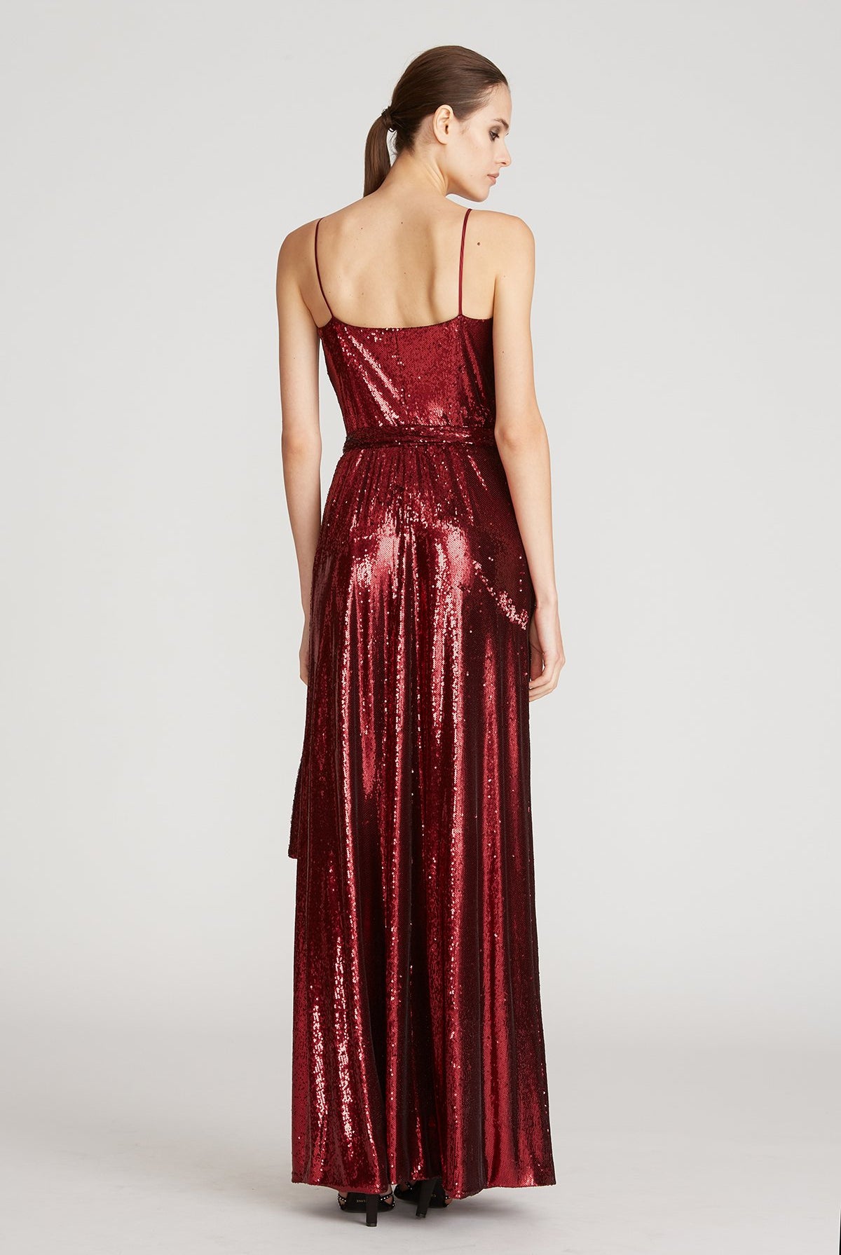 Amiel Sequins Wrap Dress - Merlot by Halston — alternate view