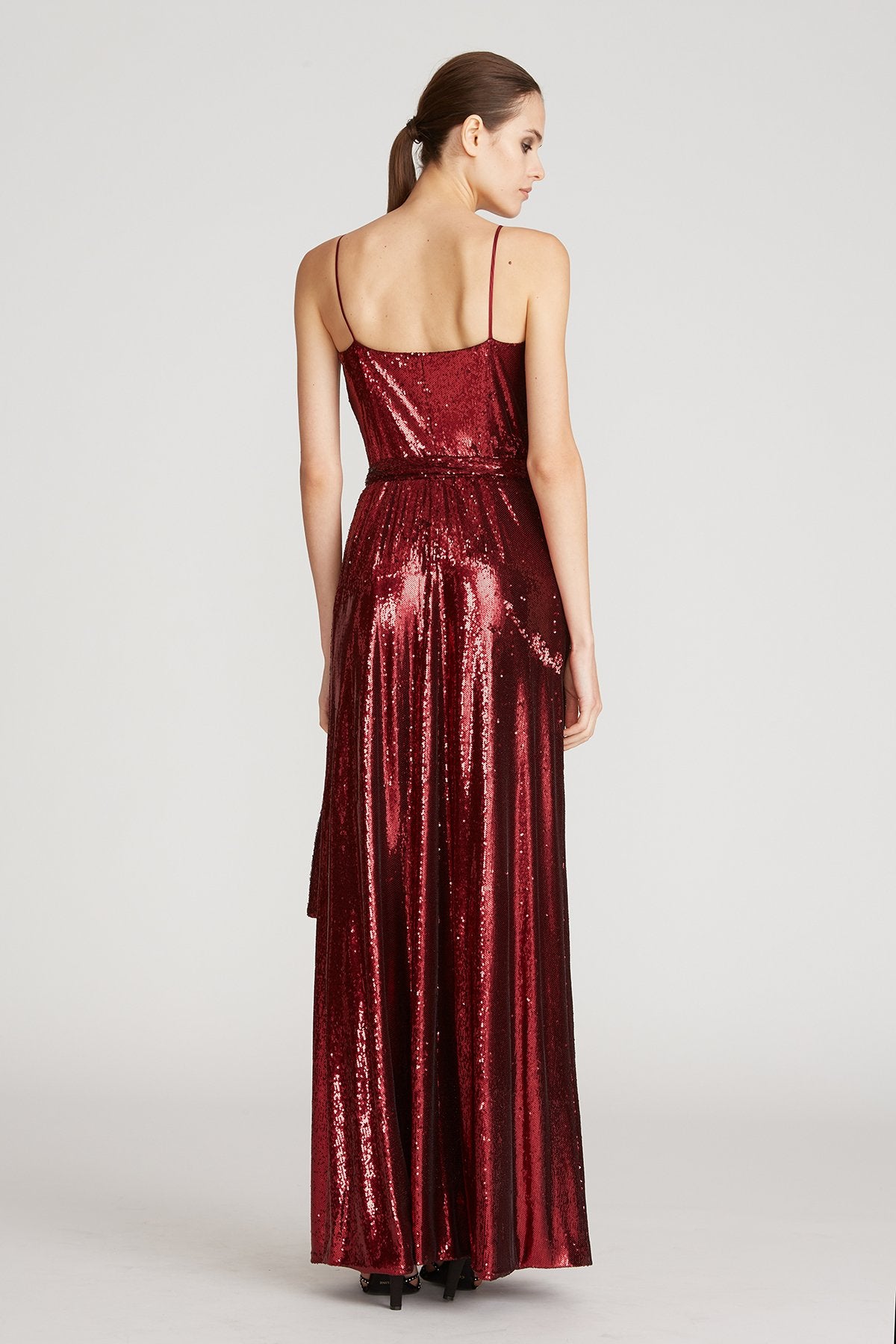Amiel Sequins Wrap Dress - Merlot by Halston — alternate view