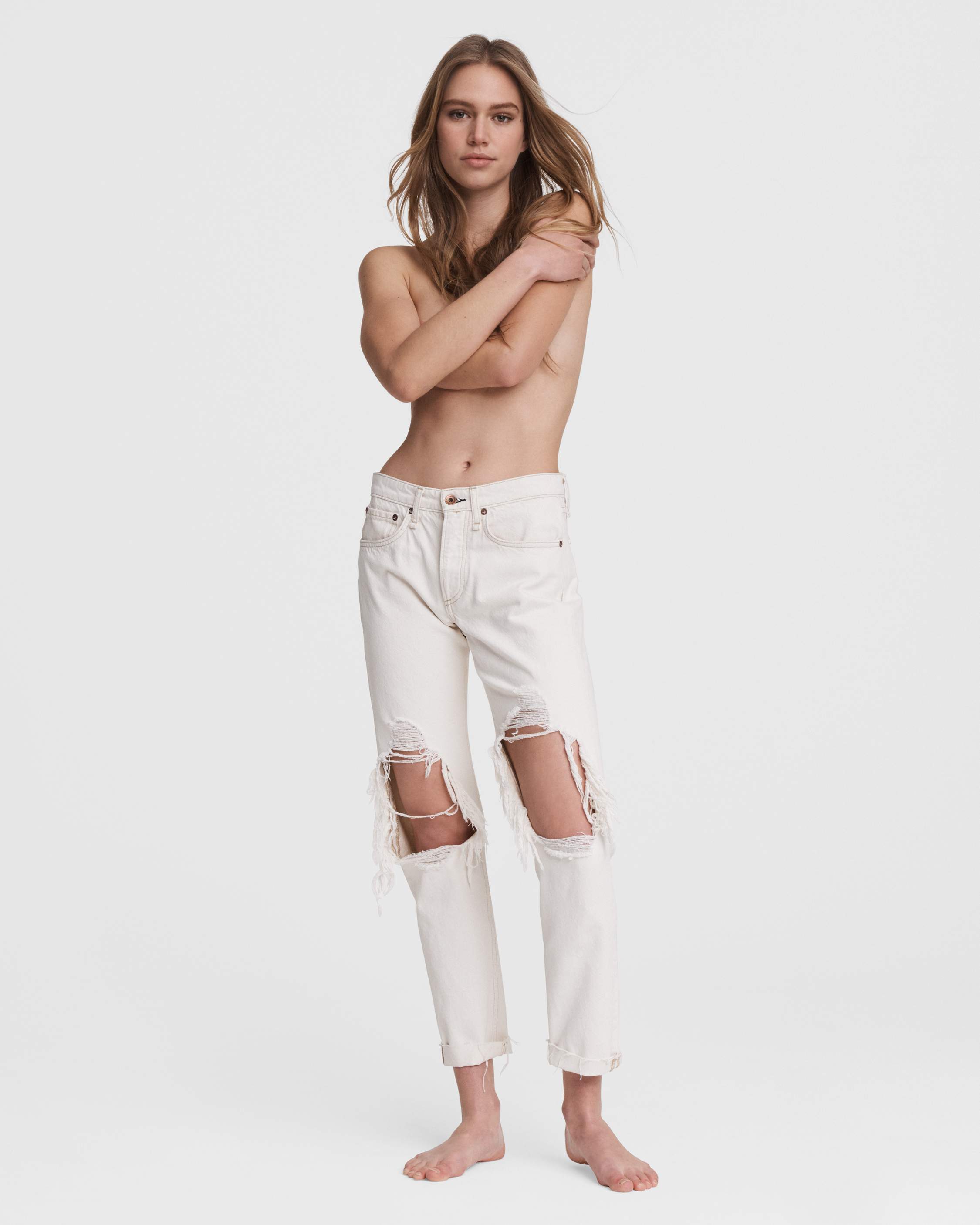 Rosa Mid Rise Boyfriend - Ecru by Rag & Bone — view 3