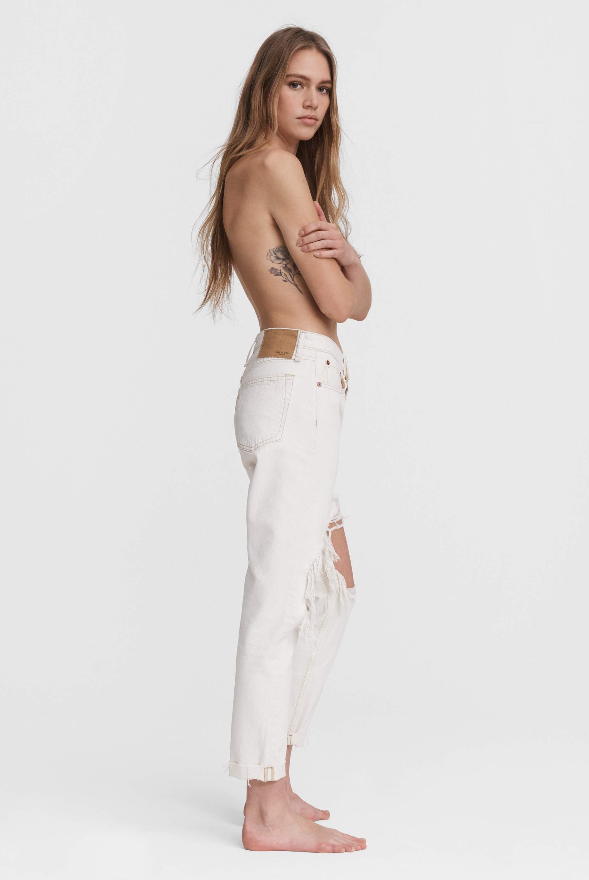 Rosa Mid Rise Boyfriend - Ecru by Rag & Bone — view 4