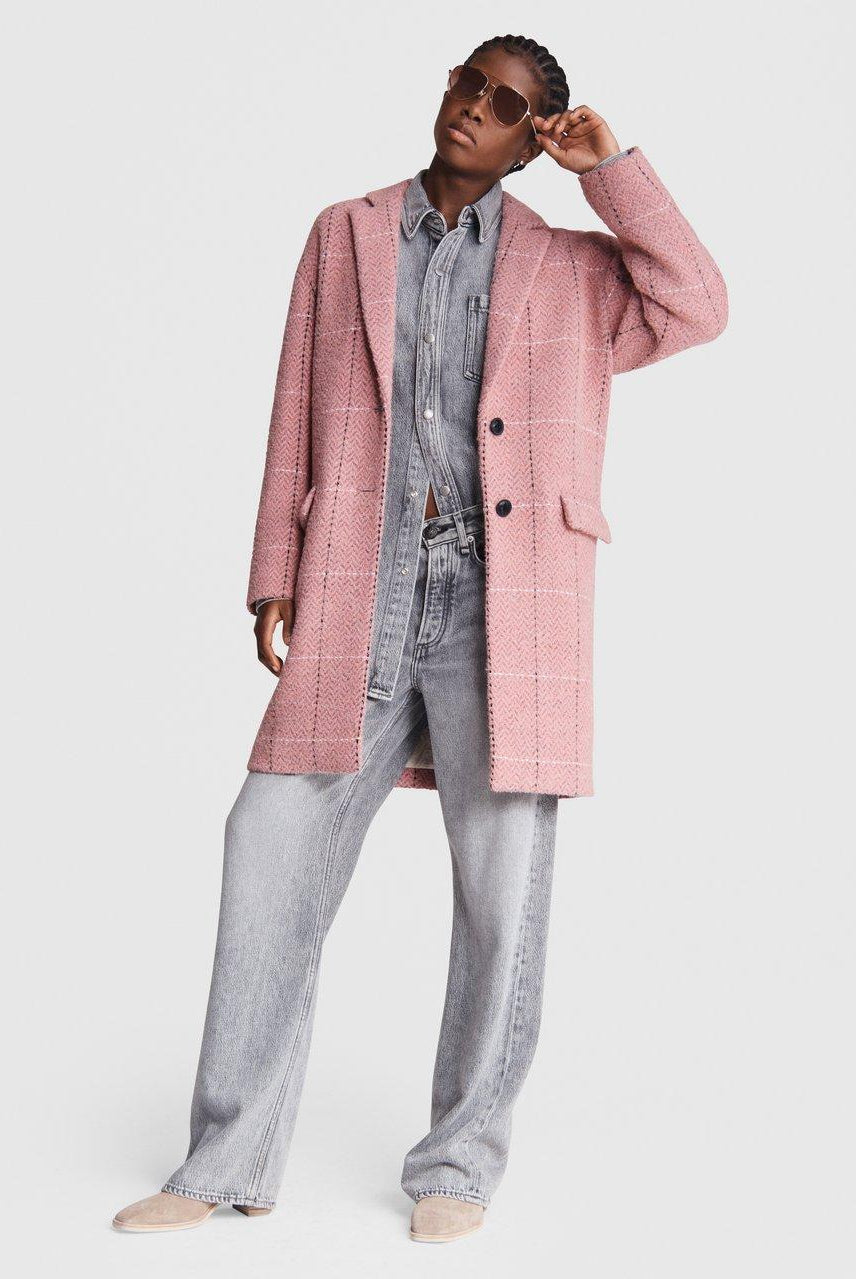 Estelle Cocoon Wool Blend Check Coat - Pink Multi by Rag & Bone — view 3