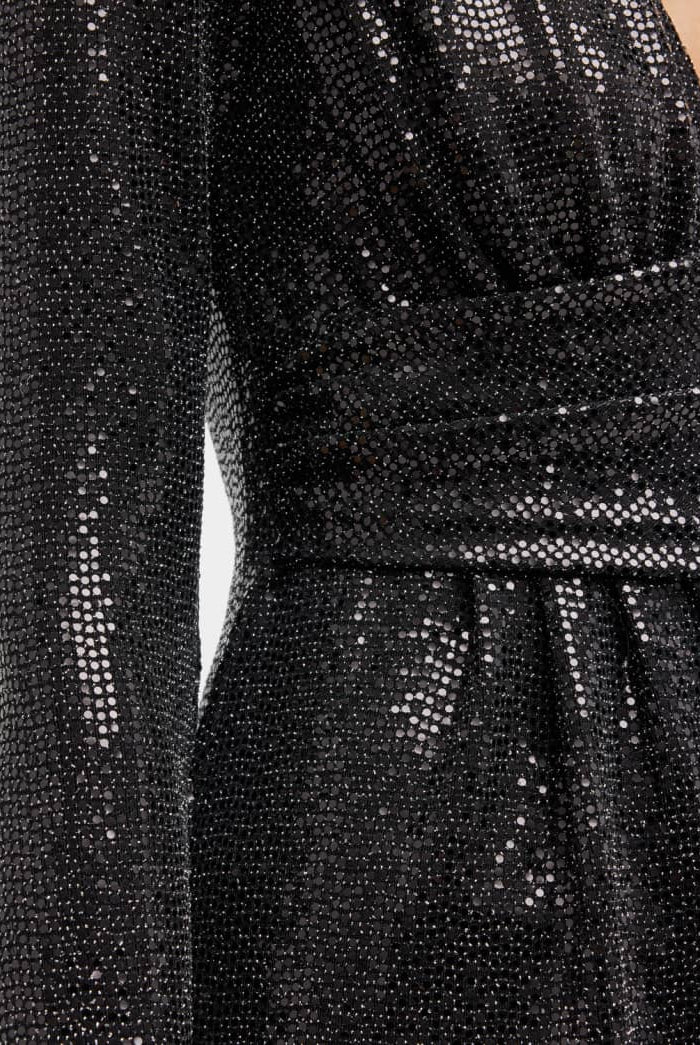 Esme Metallic Long-Sleeve Crossover Mini Dress - Black by Ramy Brook — view 5