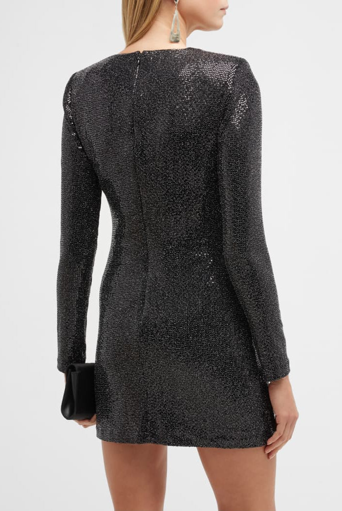 Esme Metallic Long-Sleeve Crossover Mini Dress - Black by Ramy Brook — view 3