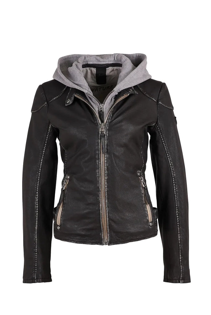 Finja Hooded Leather Jacket - Graphite by Mauritius | 25 South Boutiques
