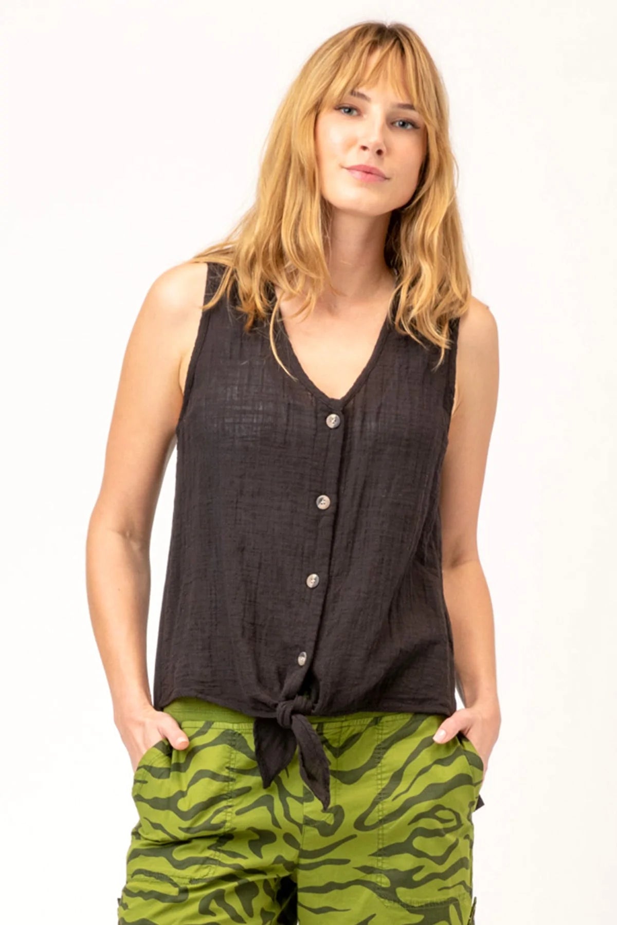 Minerva Gauze Tank - Black by XCVI | 25 South Boutiques