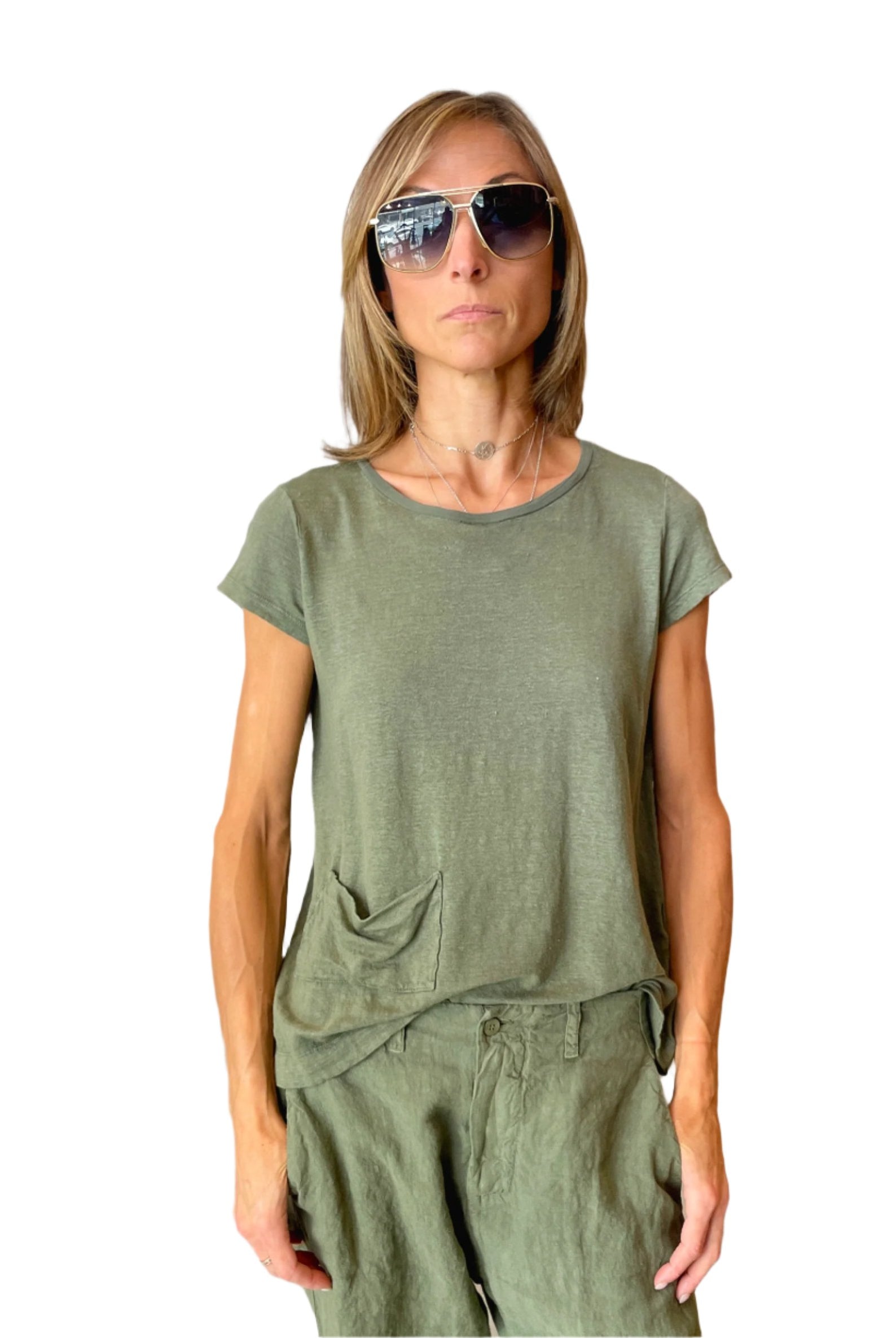 Linen Jersey T Shirt w/ Pocket - Green by Transit Par-Such | 25 South Boutiques