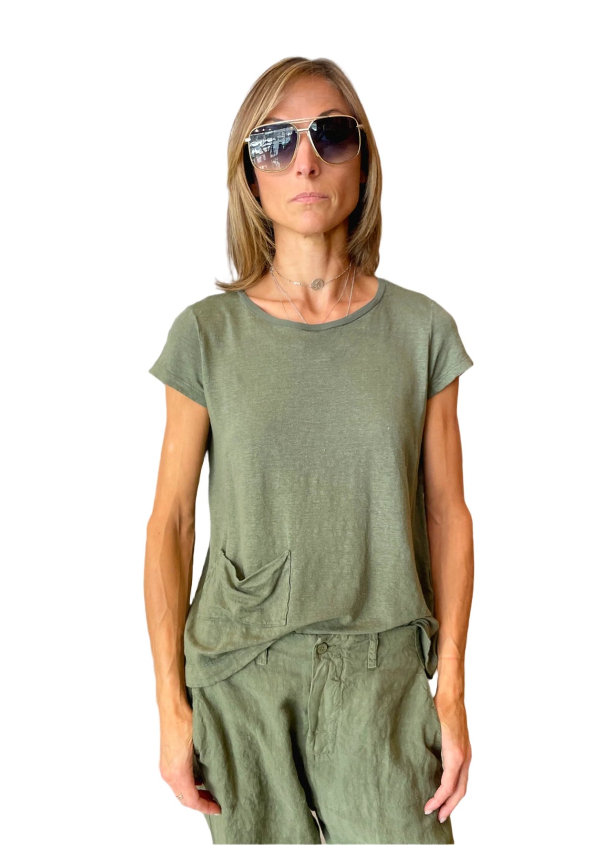 Linen Jersey T Shirt w/ Pocket - Green by Transit Par-Such | 25 South Boutiques