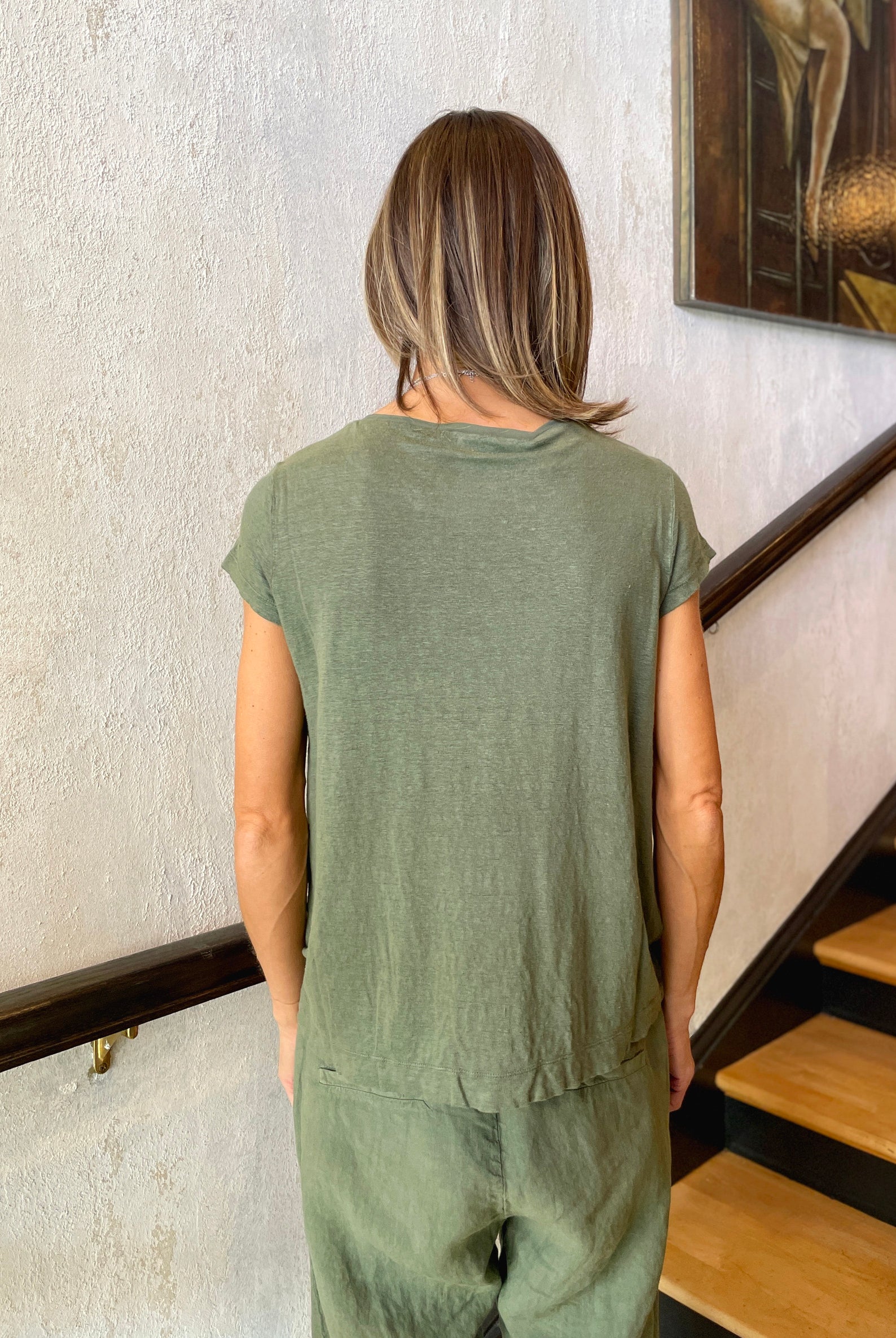 Linen Jersey T Shirt w/ Pocket - Green by Transit Par-Such — view 3
