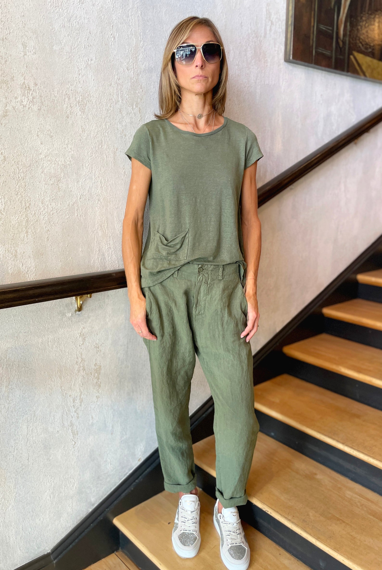 Linen Jersey T Shirt w/ Pocket - Green by Transit Par-Such — alternate view