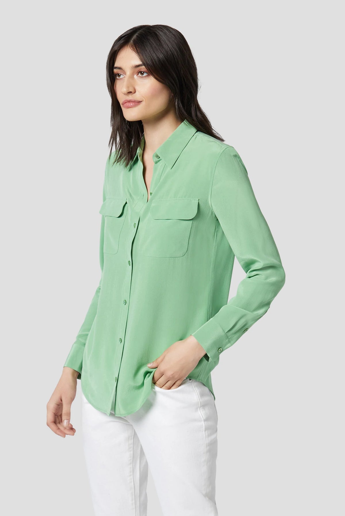 Slim Signature Silk Shirt - Peppermint by Equipment — view 4