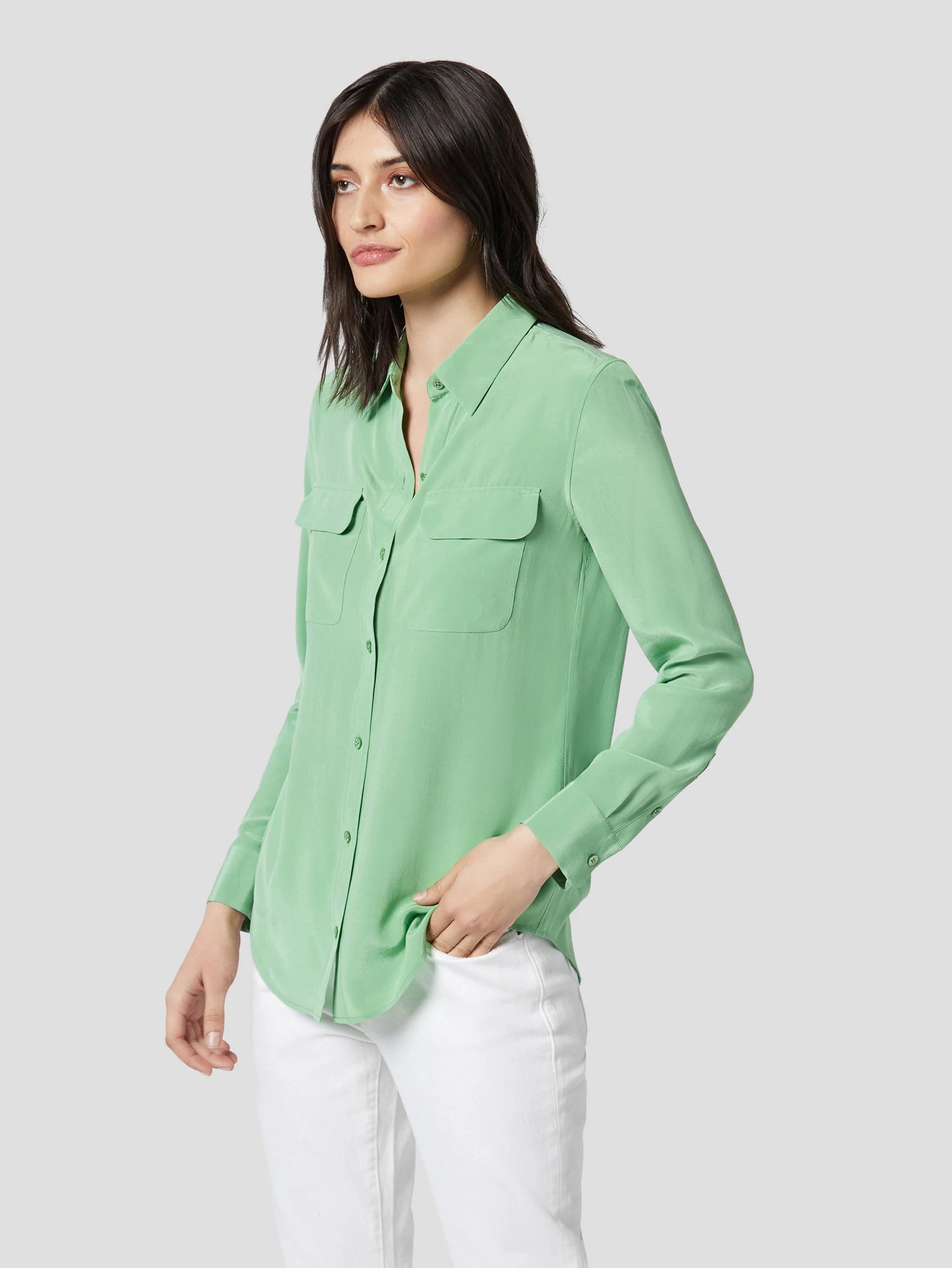 Slim Signature Silk Shirt - Peppermint by Equipment — view 4