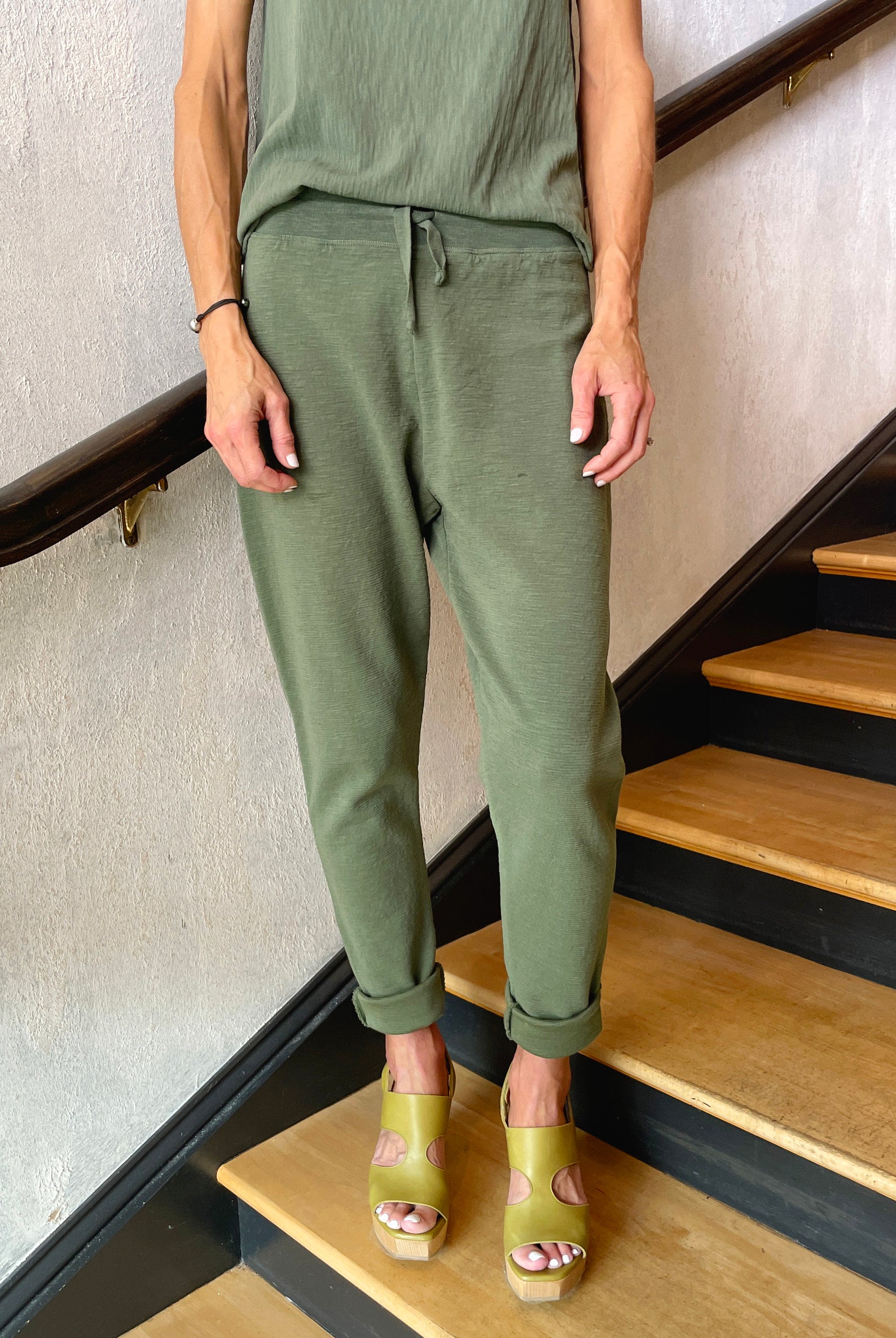 Slim Fit Shot Cotton Pants - Green by Transit Par-Such — alternate view