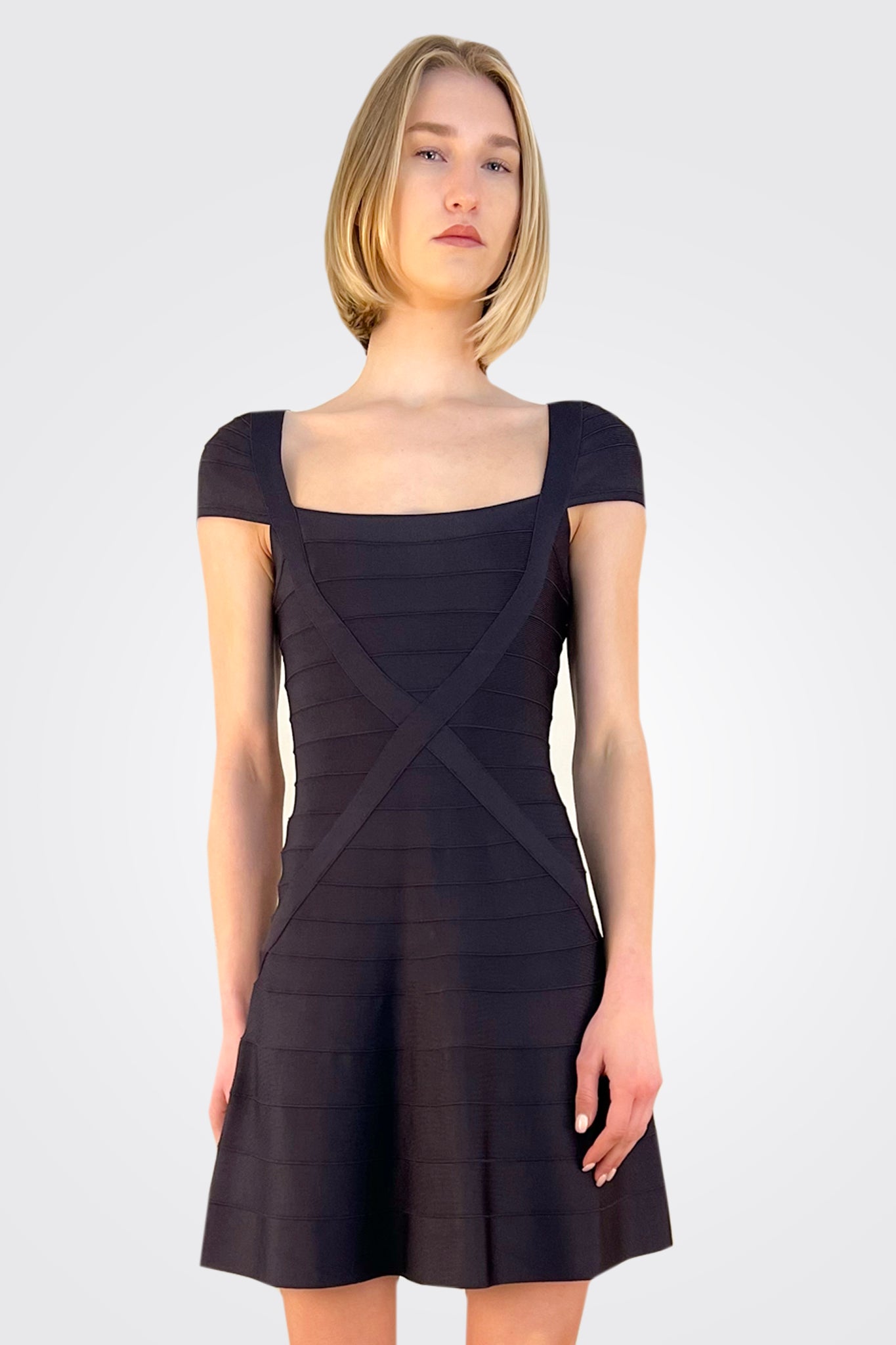 Makayla Cap Sleeve Mini Dress - Rich Plum by Herve Leger — alternate view