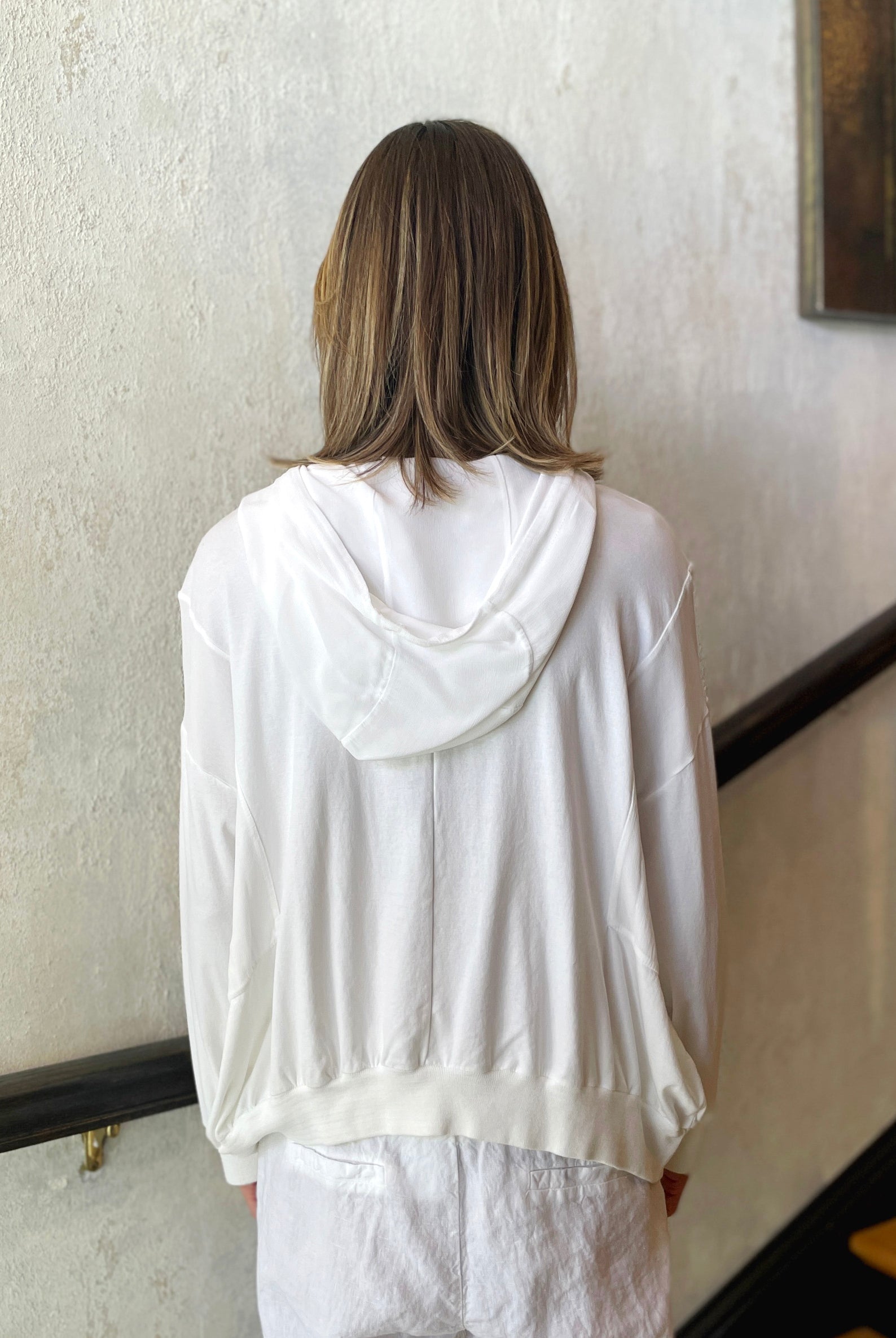 Regular Fit Stretch Cotton Jersey Jacket w/ Hood - White by Transit Par-Such — view 3