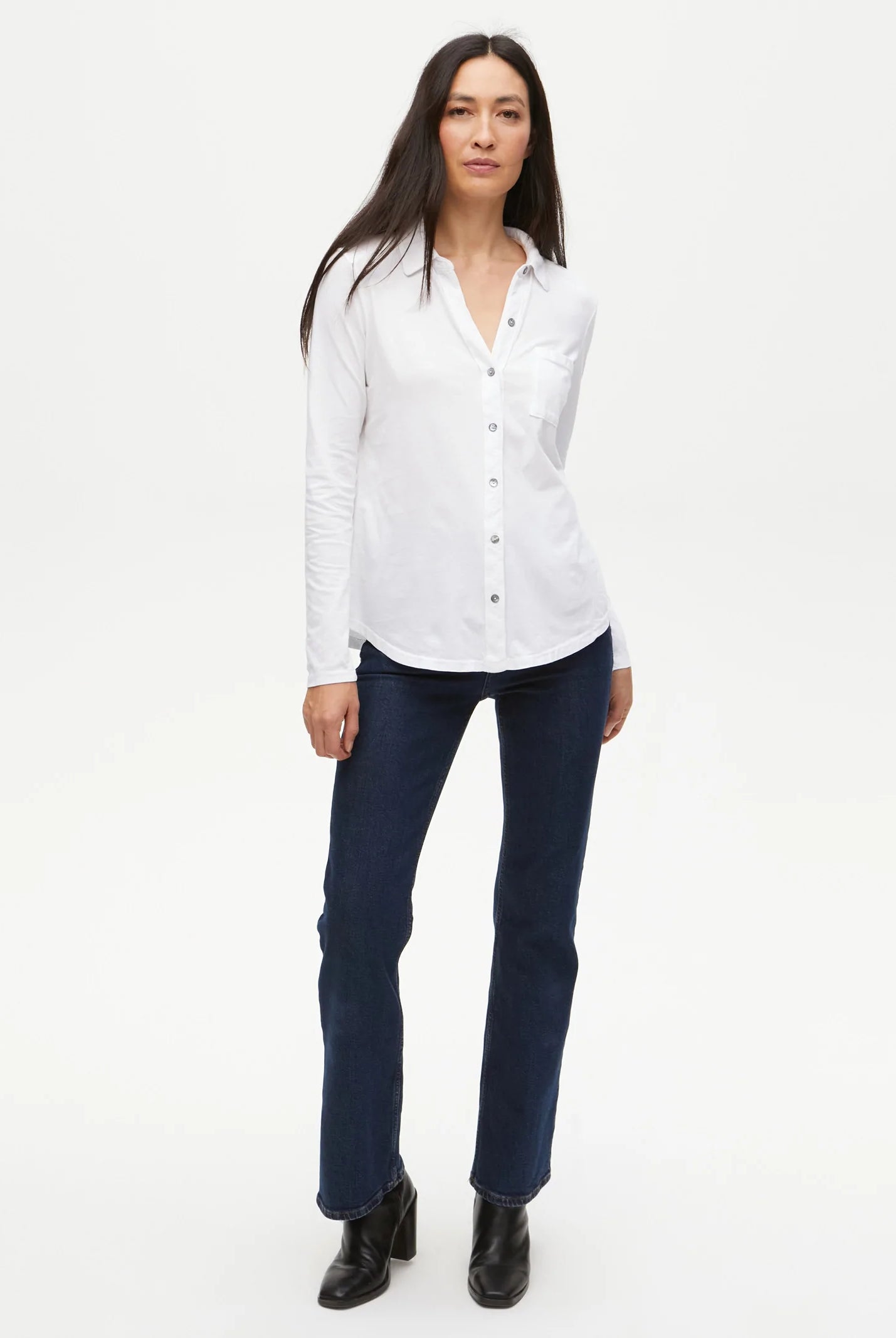 Caroline Button Down Tee - White by Michael Stars — alternate view