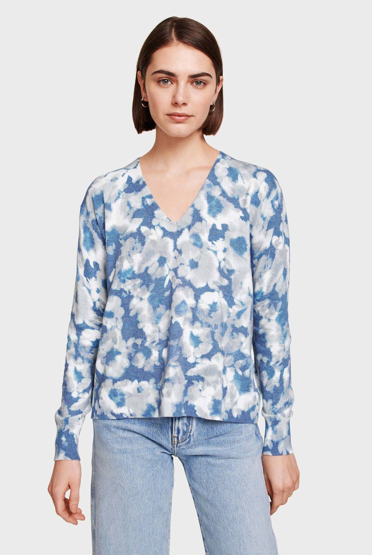 Tie Dye Floral V Neck - Indigo Combo by White + Warren — alternate view