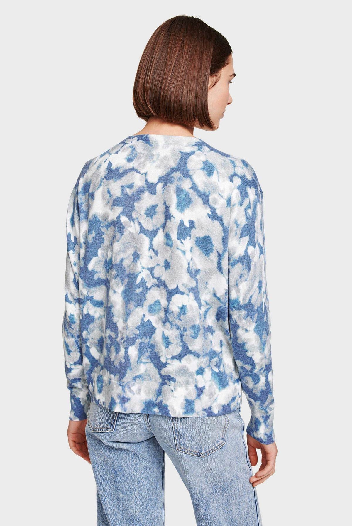 Tie Dye Floral V Neck - Indigo Combo by White + Warren — view 3