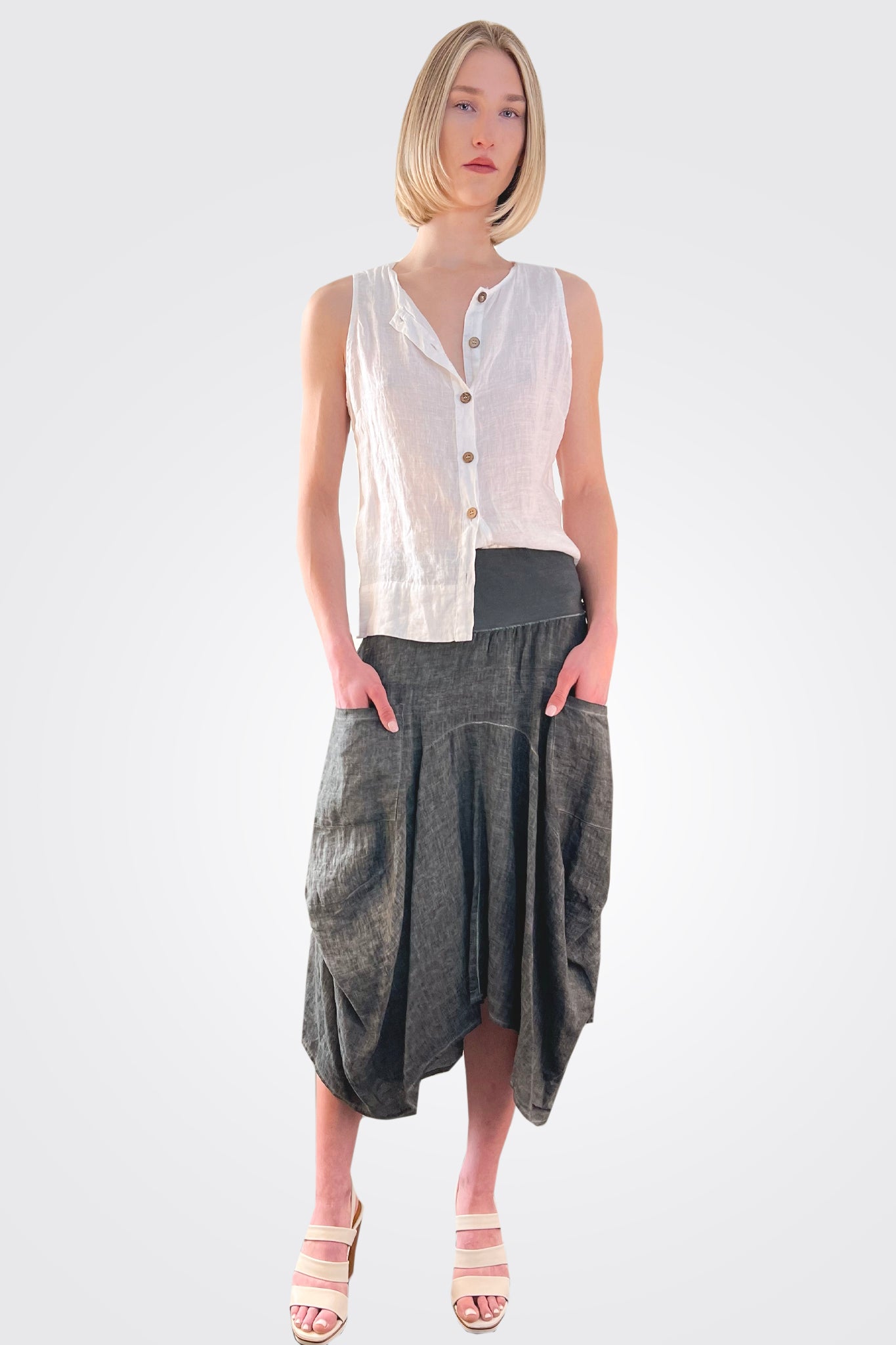 Drop Pocket Skirt - Grigio Verde SW by Inizio | 25 South Boutiques