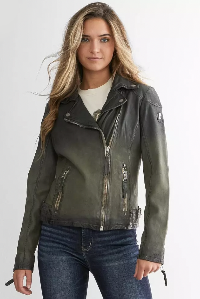Karyn Leather Jacket - Jade by Mauritius — alternate view