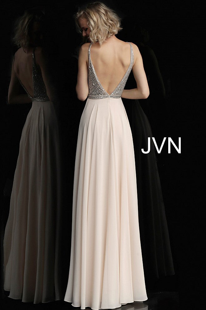 Beaded Bodice Gown - Nude by Jovani — alternate view