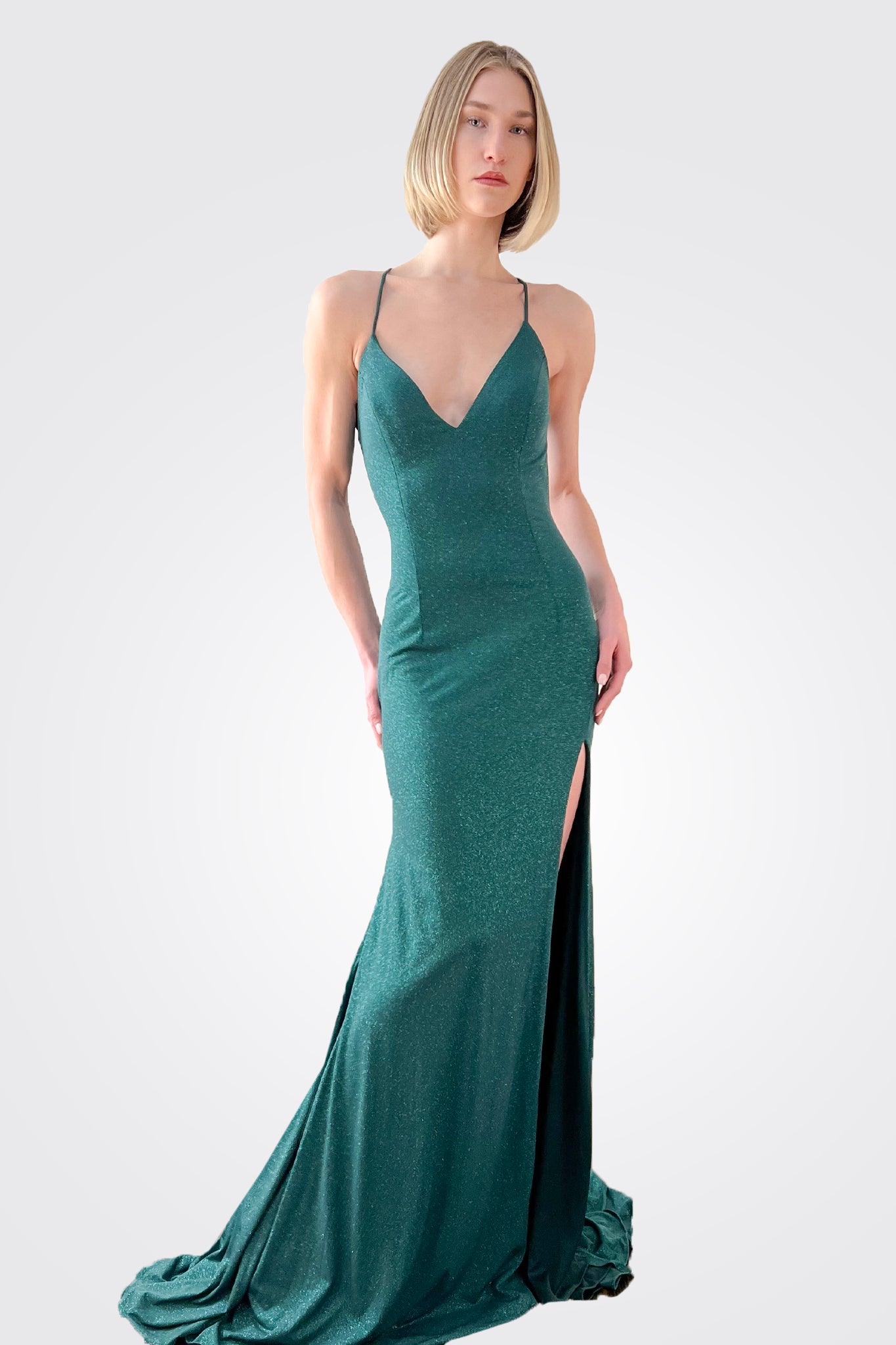 Tie Back Glitter Gown - Green by Jovani | 25 South Boutiques