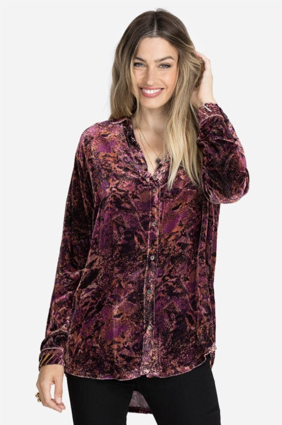 Scarlet Cobra Velvet Oversized Shirt - Multi by Johnny Was — view 3