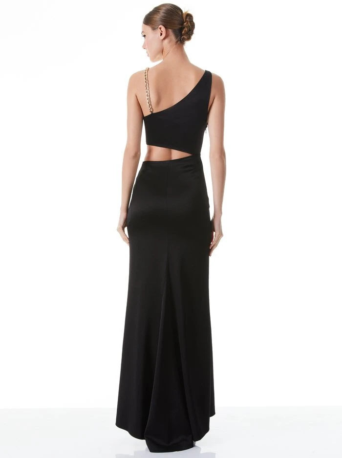 Karoline Chain Strap Cutout Gown - Black by Alice & Olivia — alternate view