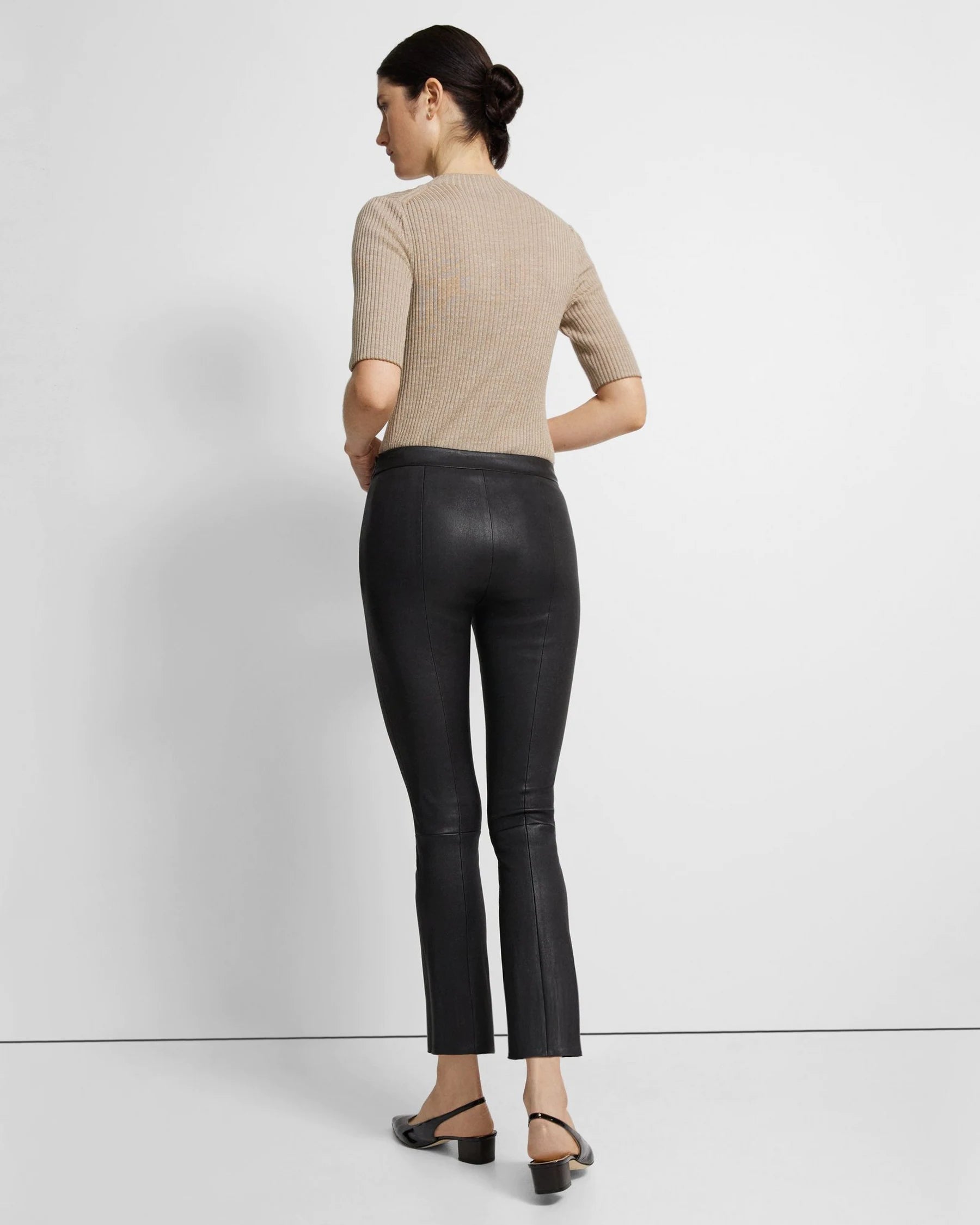 Leather Slim Kick Pant - Black by Theory — view 4