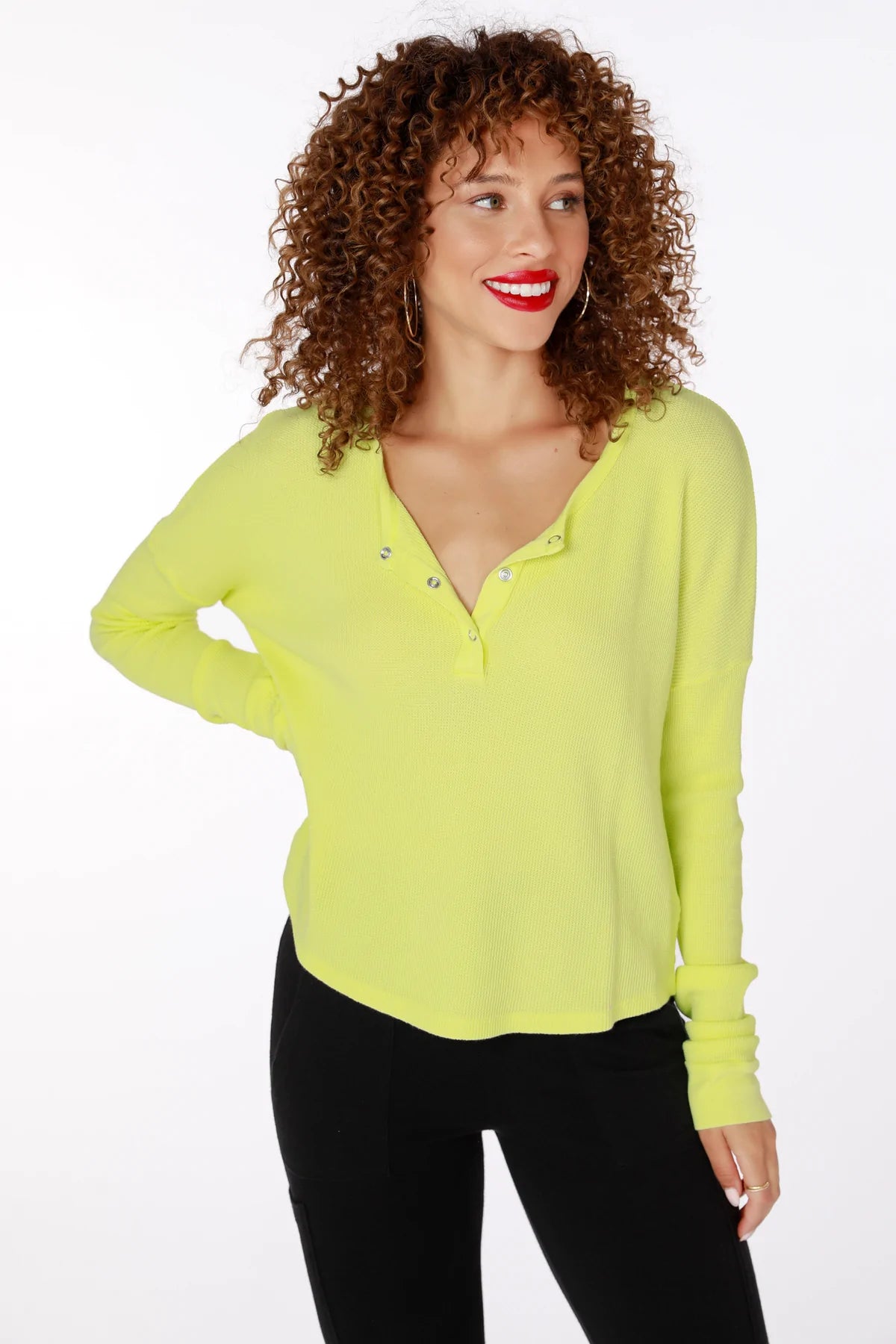 Snap Henley Thermal Top - Lemons by Bobi | 25 South Boutiques