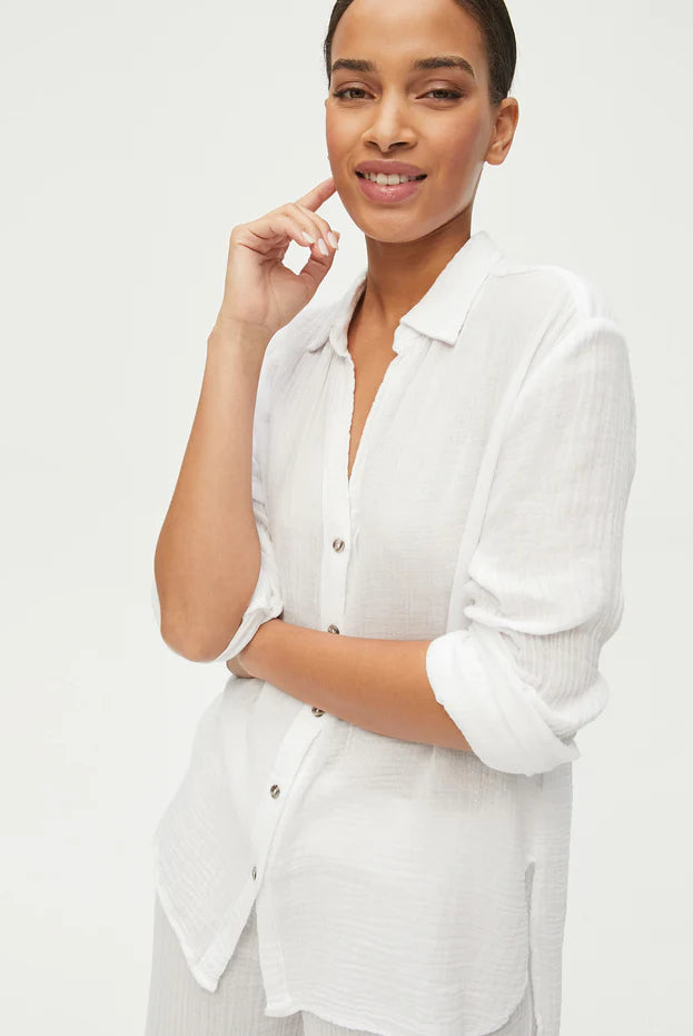 Leo Button Down Top - White by Michael Stars | 25 South Boutiques