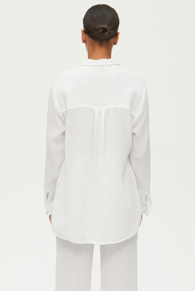 Leo Button Down Top - White by Michael Stars — view 3