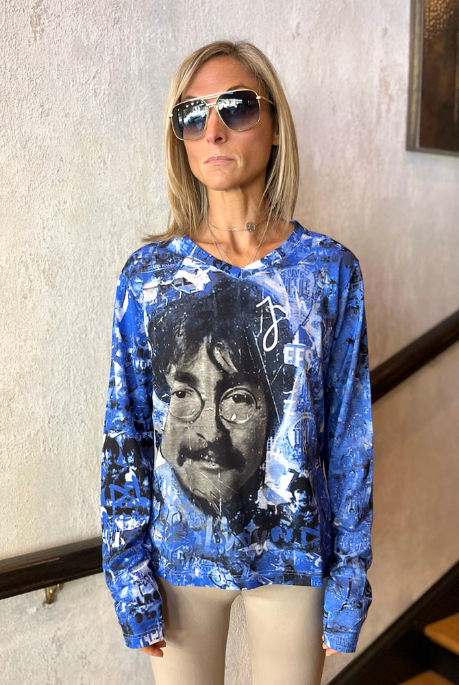 V Neck Long Sleeve Shirt - Celeb Blue by Printed Artworks | 25 South Boutiques