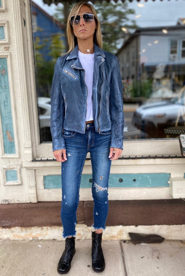 Maysie Peace Leather Jacket - Sky by Mauritius — view 4