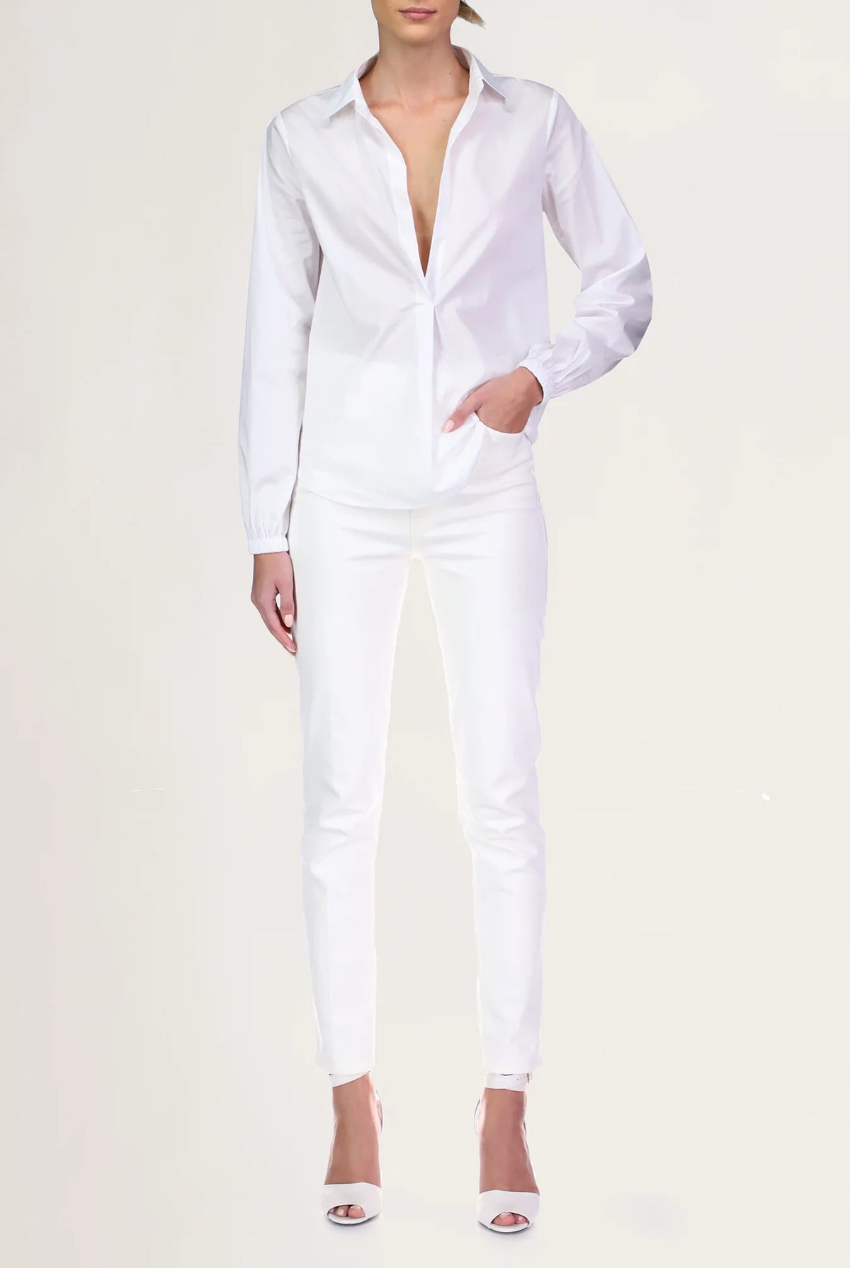 Mina Cotton Shirt - White by Halston — view 3