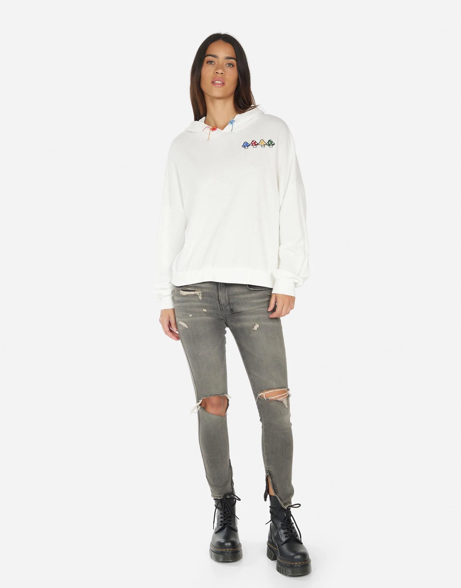 Anissa Mushroom Happyface Hoodie - Milk by Lauren Moshi — view 3