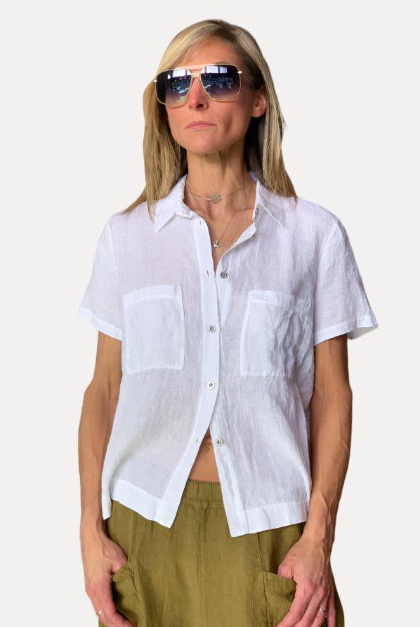 Short Sleeve Button Down Shirt - White by Transit Par-Such | 25 South Boutiques