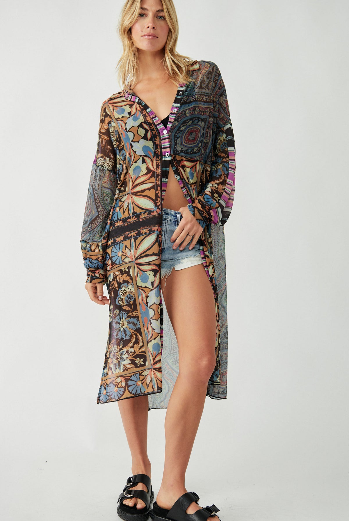 Naomi Maxi Shirt - Black Combo by Free People — view 4