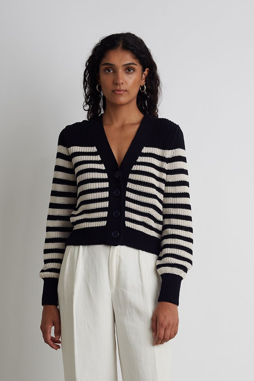 Isla Cardigan - Navy Ivory Stripe by Eleven Six | 25 South Boutiques