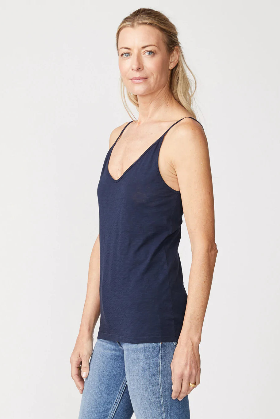Supima Slub Jersey V Neck Tank - Navy by Stateside — alternate view
