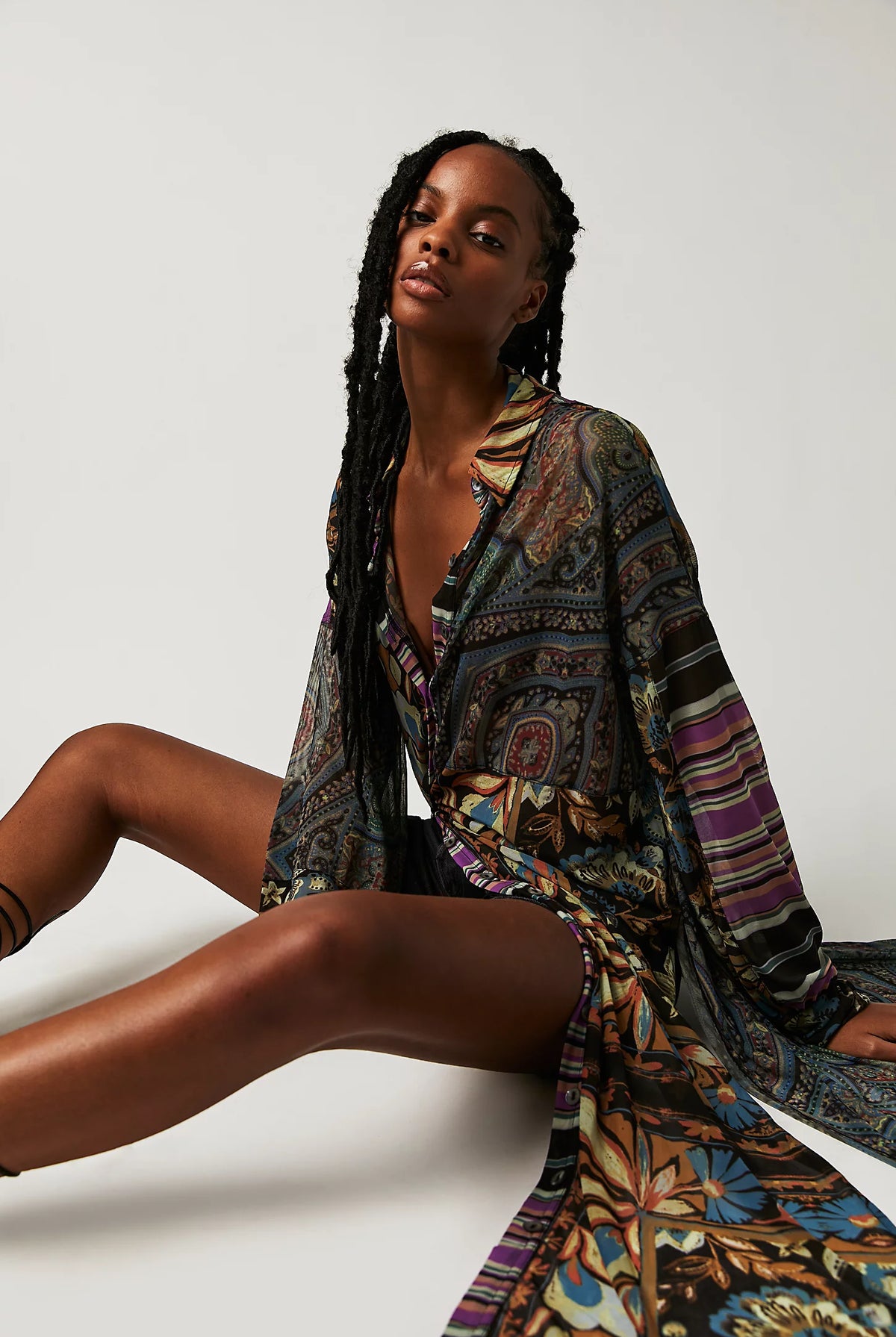 Naomi Maxi Shirt - Black Combo by Free People — view 3