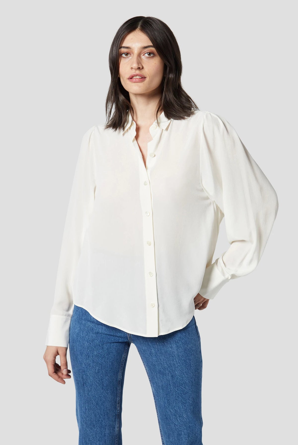 Shanton Silk Shirt - Nature White by Equipment — view 3