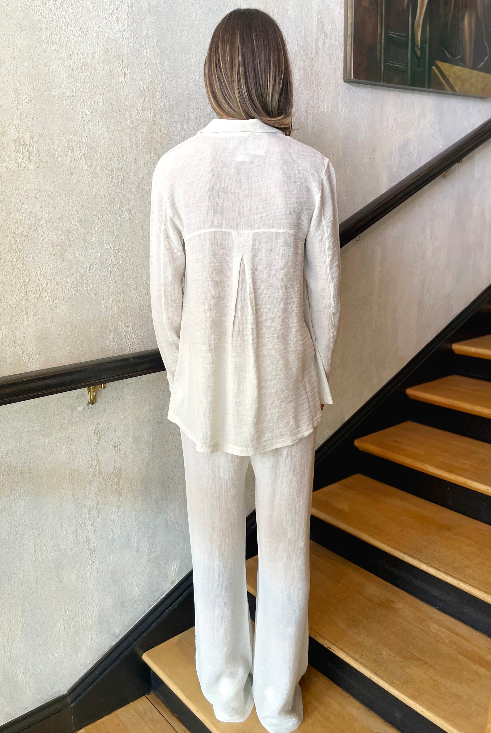 Embossed Viscose Palazzo Trousers - Ivory by Transit Par-Such — view 3