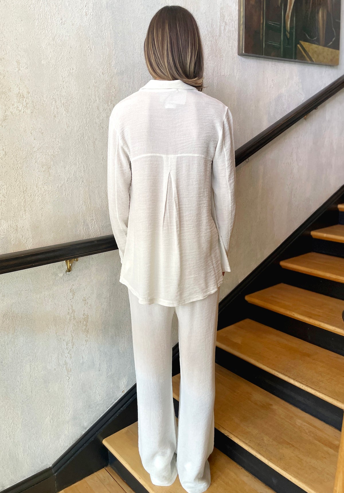 Embossed Viscose Palazzo Trousers - Ivory by Transit Par-Such — view 3