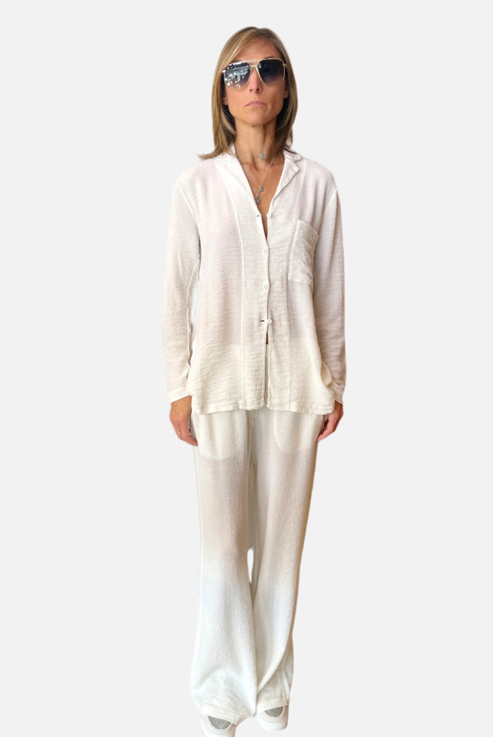 Embossed Viscose Palazzo Trousers - Ivory by Transit Par-Such | 25 South Boutiques