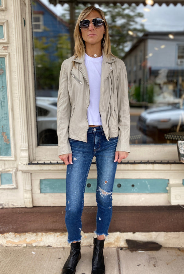 Sofia Leather Jacket - Off White by Mauritius — view 3