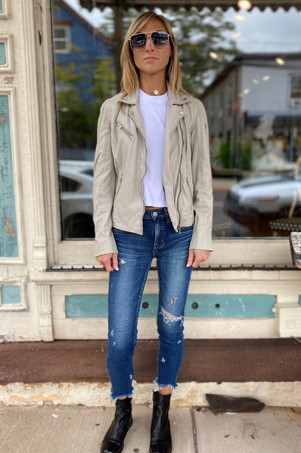 Sofia Leather Jacket - Off White by Mauritius — view 3
