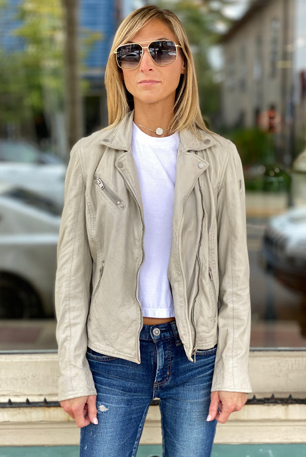 Sofia Leather Jacket - Off White by Mauritius — alternate view